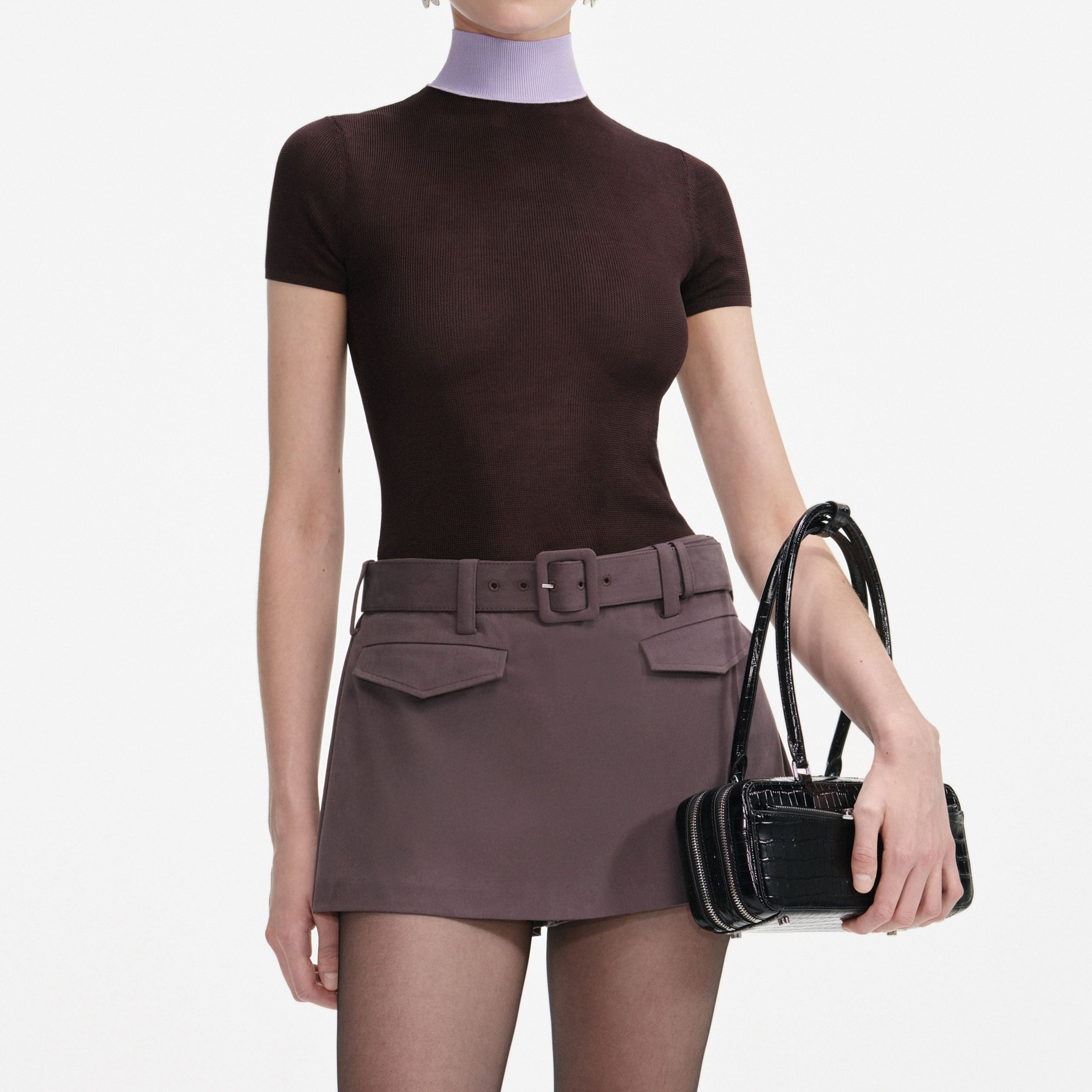 Brown Viscose Knit Short Sleeve Top - 4