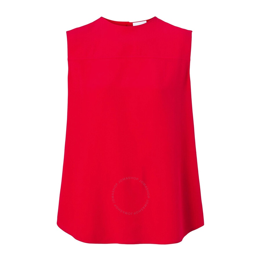 Burberry Ladies Bright Red Sleeveless Silk Crepe De Chine Top - 1