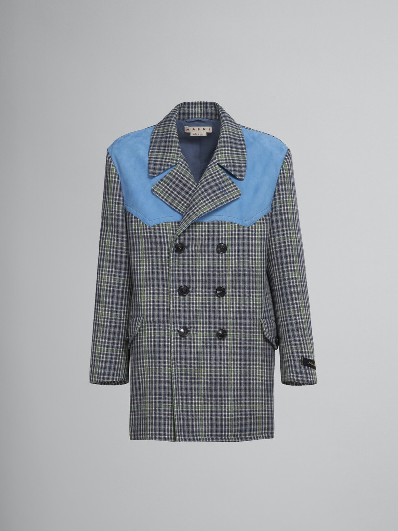 DOUBLE-BREASTED COAT IN GREY CHEQUERED WOOL 1