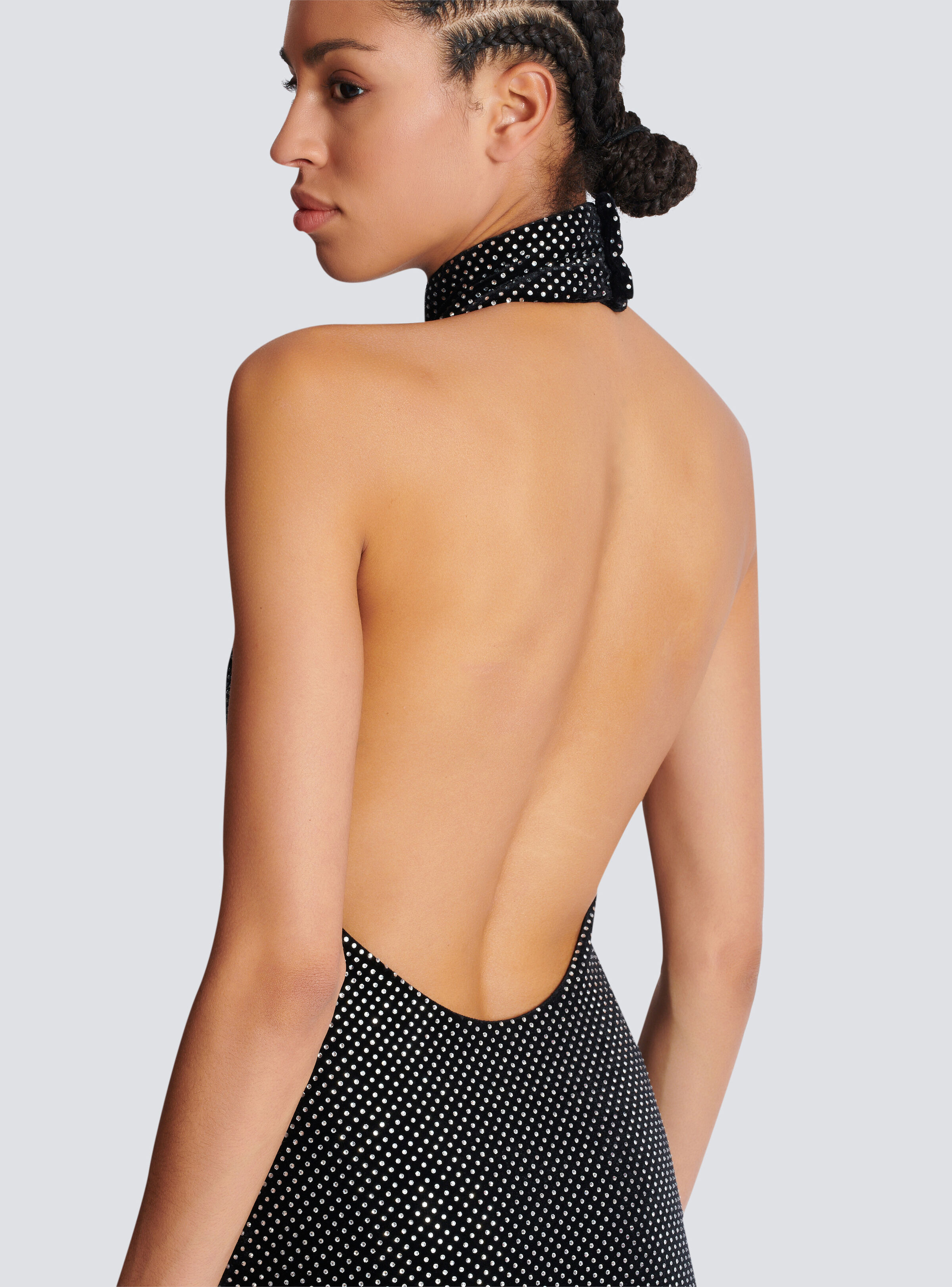 Long velvet halterneck dress with rhinestones - 6