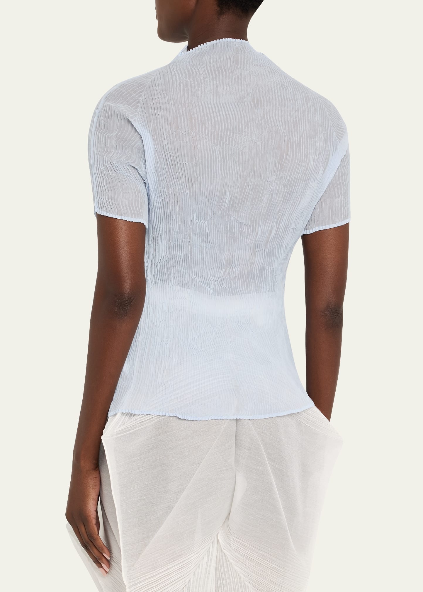 Short-Sleeve Plisse Chiffon Blouse - 3