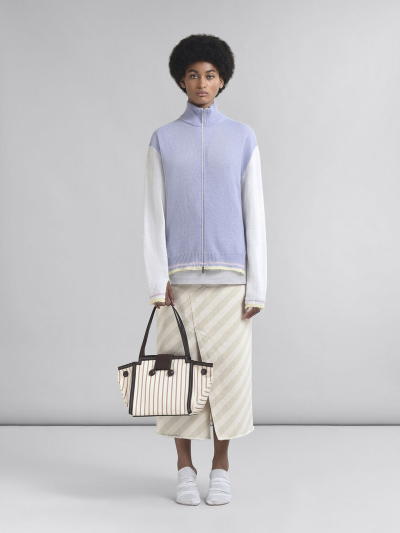 Marni BROWN LEATHER AND STRIPED CANVAS MINI RIVIERA BAG outlook
