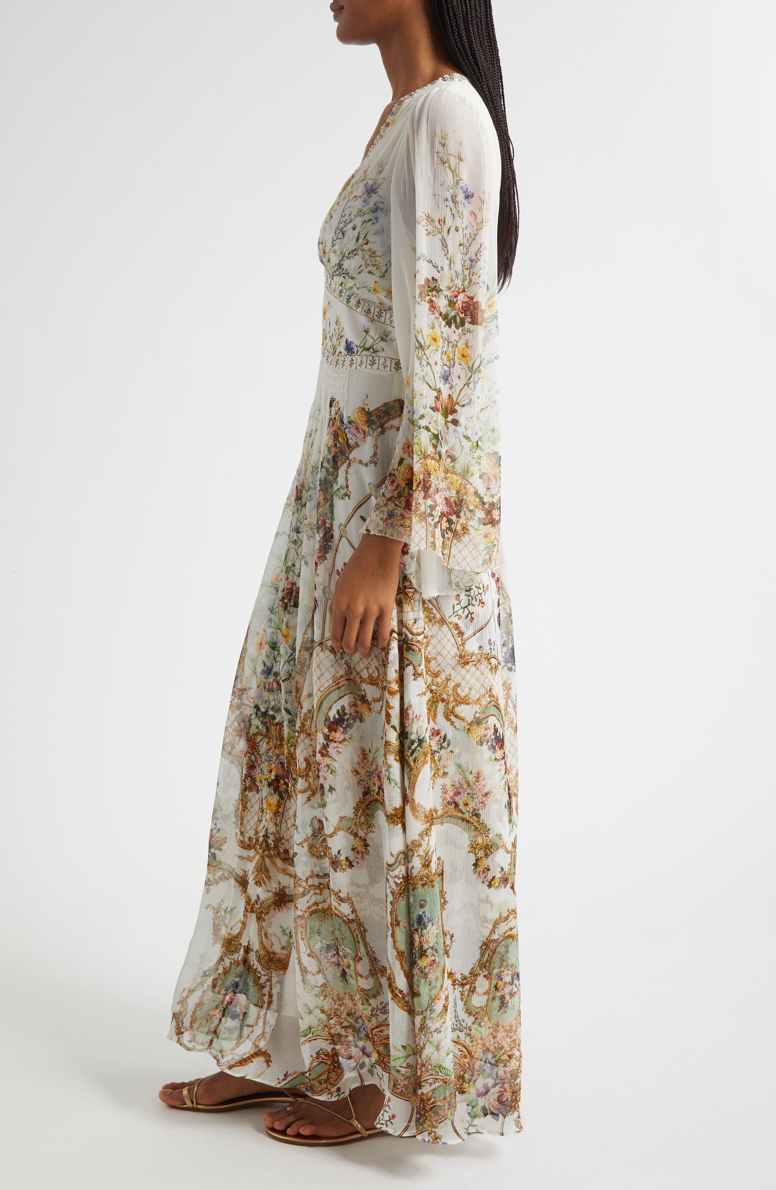 Camilla Dressing Room Drama Long Sleeve Silk Chiffon Maxi Dress at Nordstrom - 3