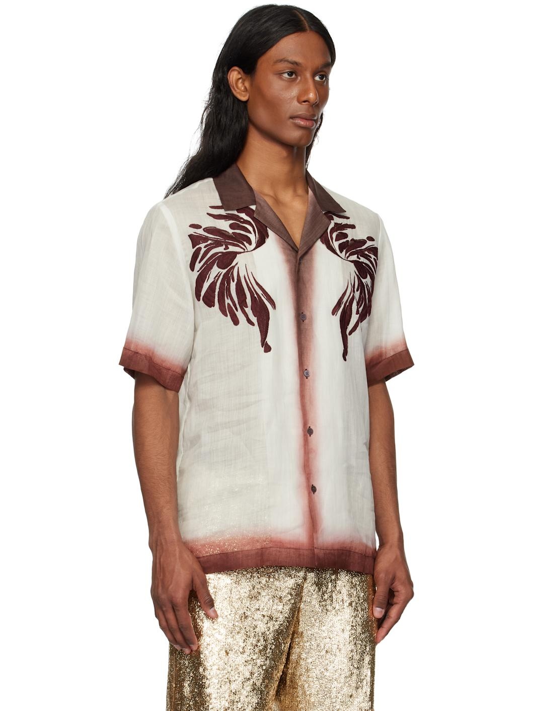 Dries Van Noten Off-White & Burgundy Embroidered Shirt