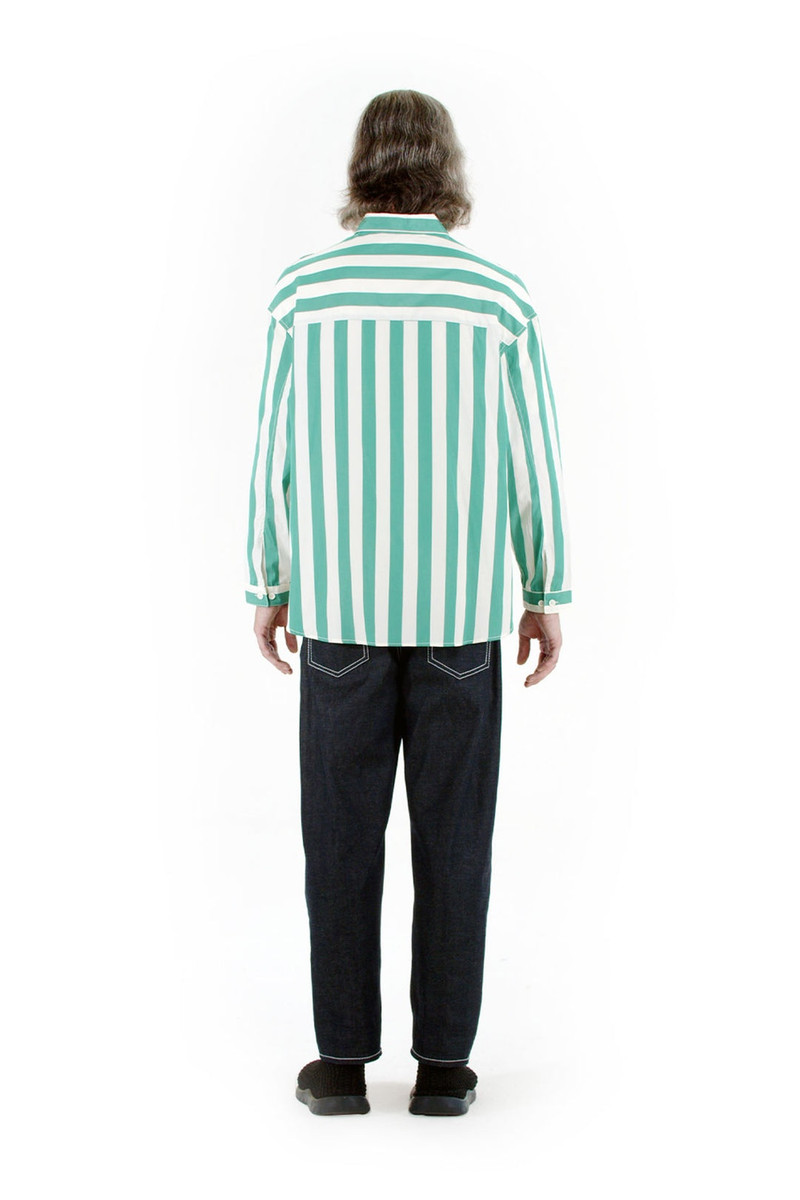 SUNNEI OVER SHIRT / white & green stripes outlook