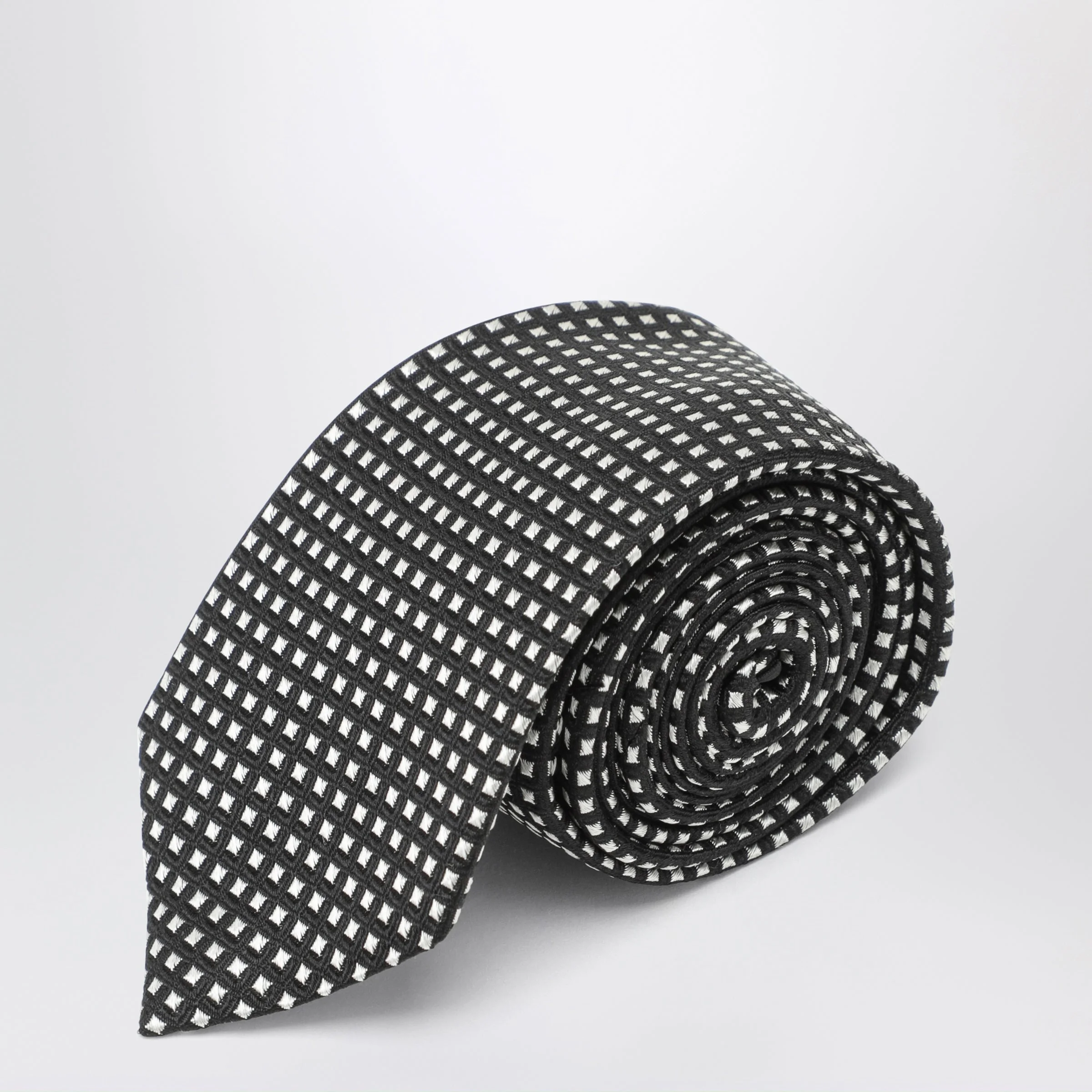 Black silk tie with micro-square pattern - 1