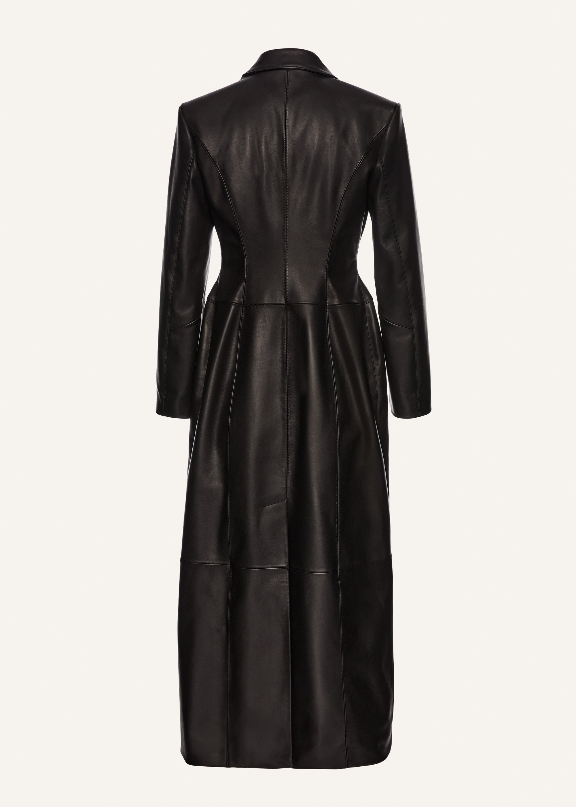 Stitch waist leather coat in black - 2
