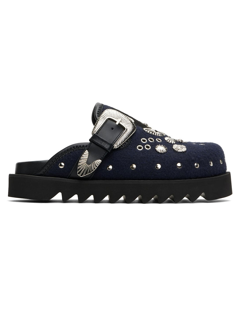 SSENSE Exclusive Black & Navy Eyelet Metal Sabot Loafers 1