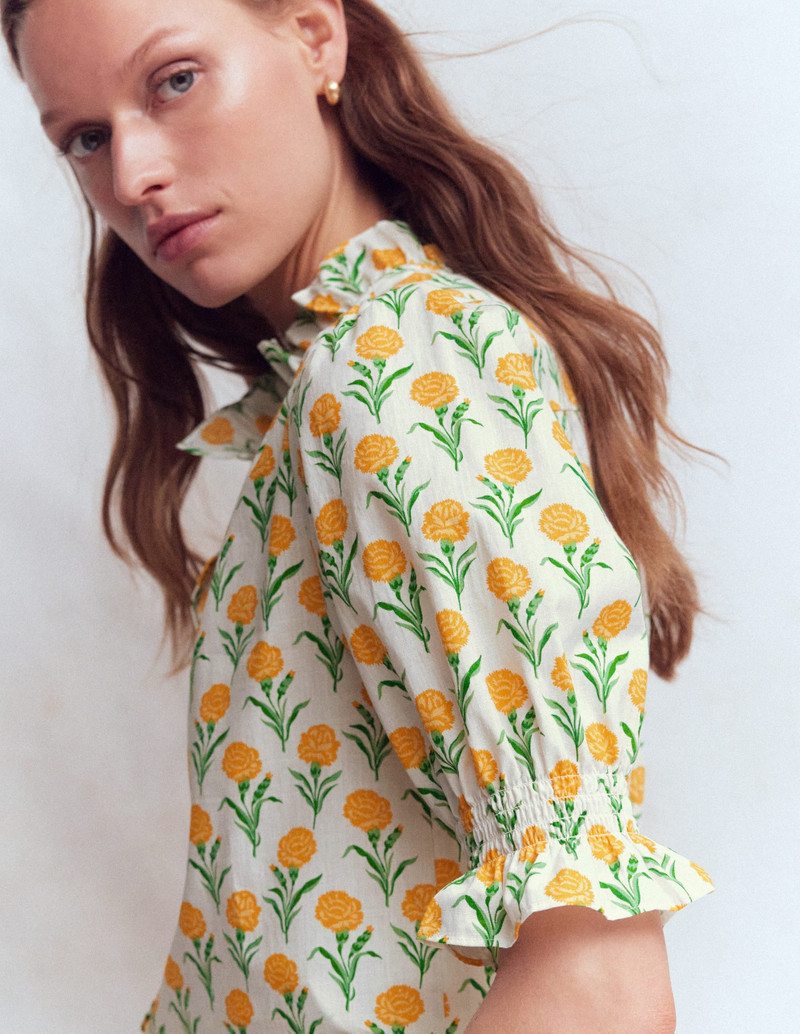 Heather Smocked Sleeve Top-Marigold, Carnation Stems 6