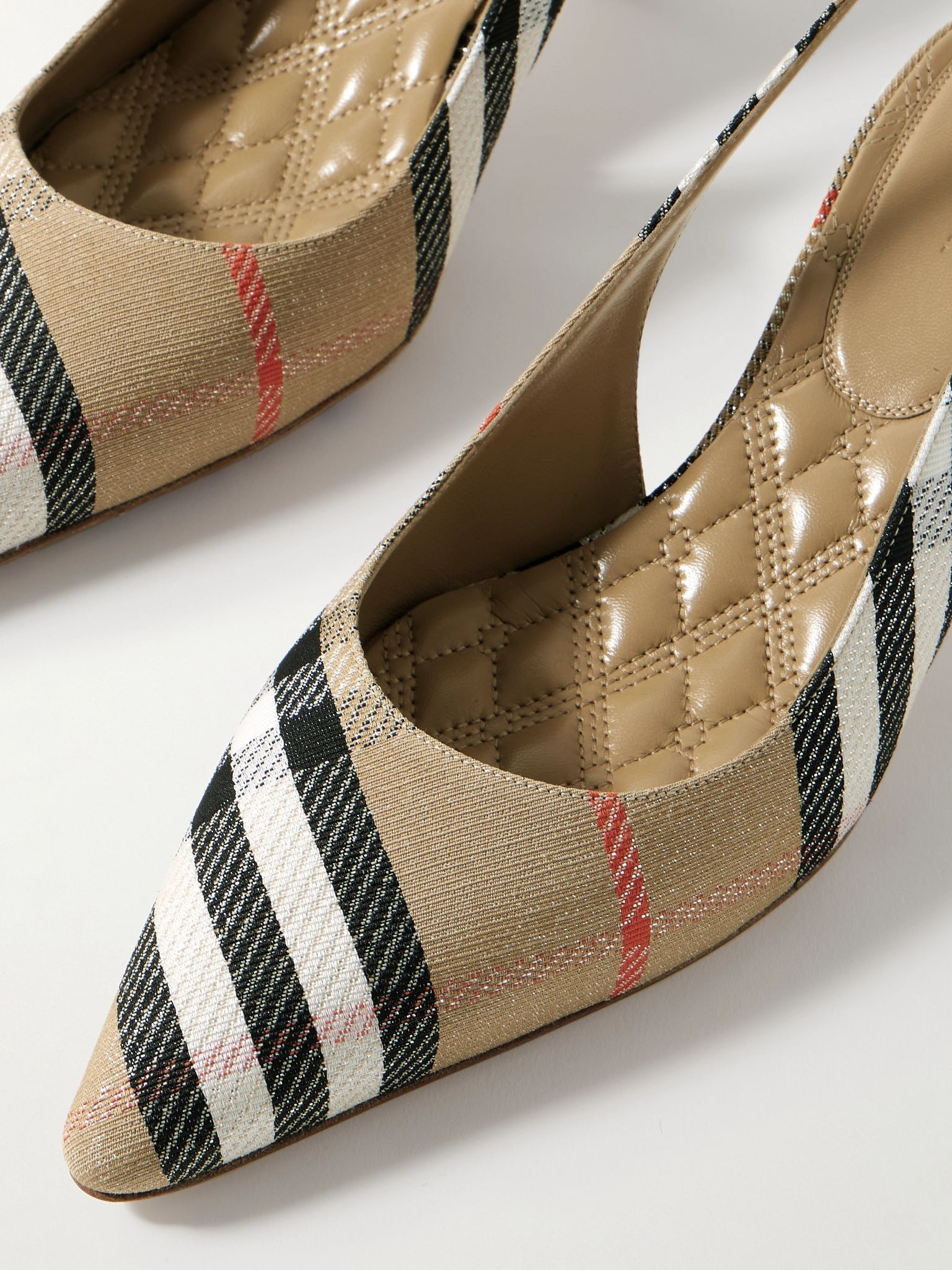 Checked canvas-jacquard slingback pumps Sand - 4