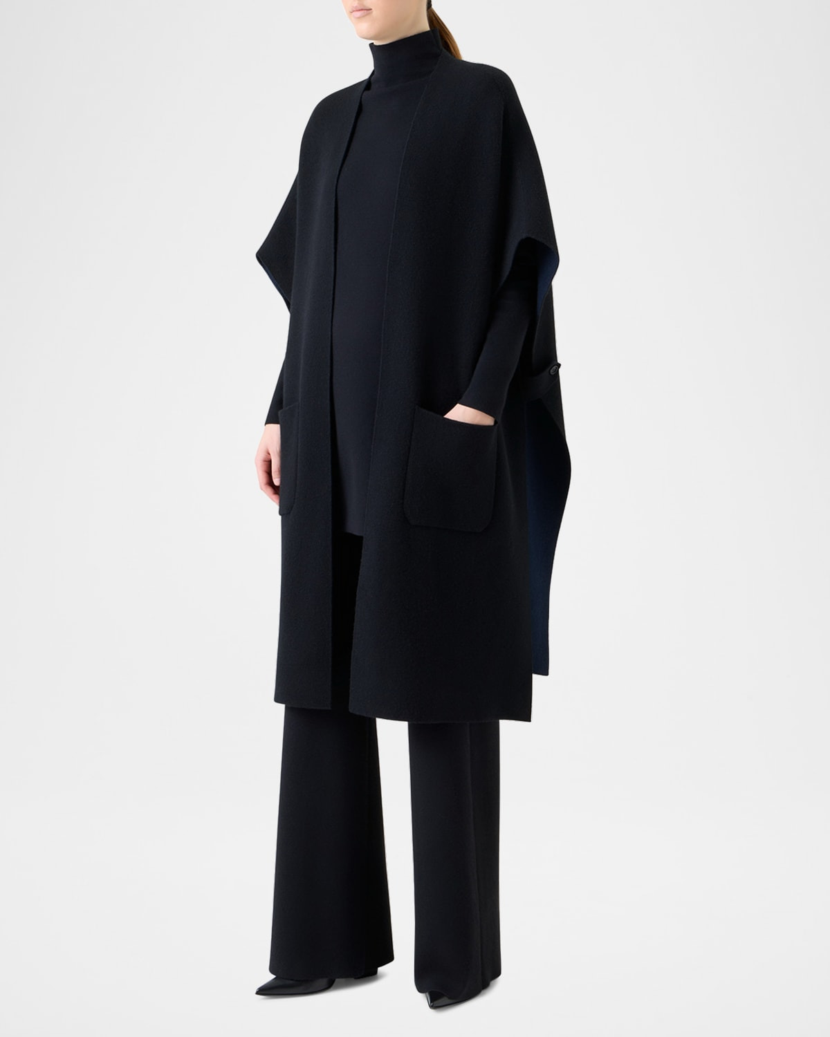 Bicolor Cashmere Double-Face Knit Cape - 2