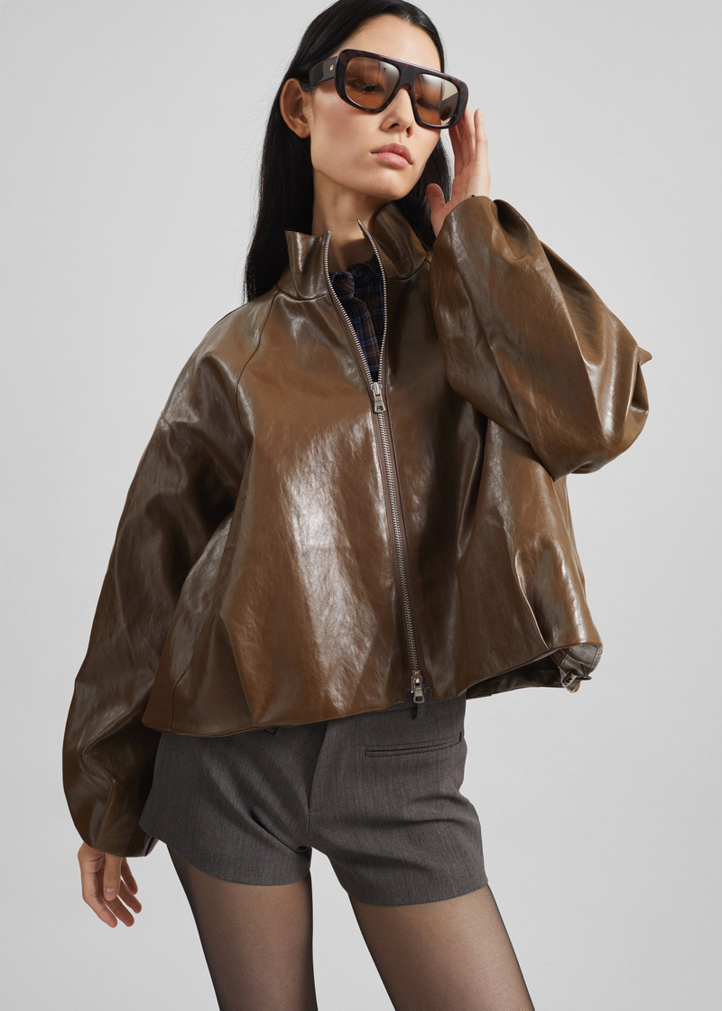 Milford Faux Leather Balloon Jacket - Brown 5