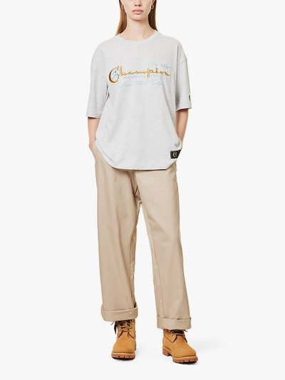 Champion Brand-appliqué straight-leg high-rise cotton-blend trousers outlook