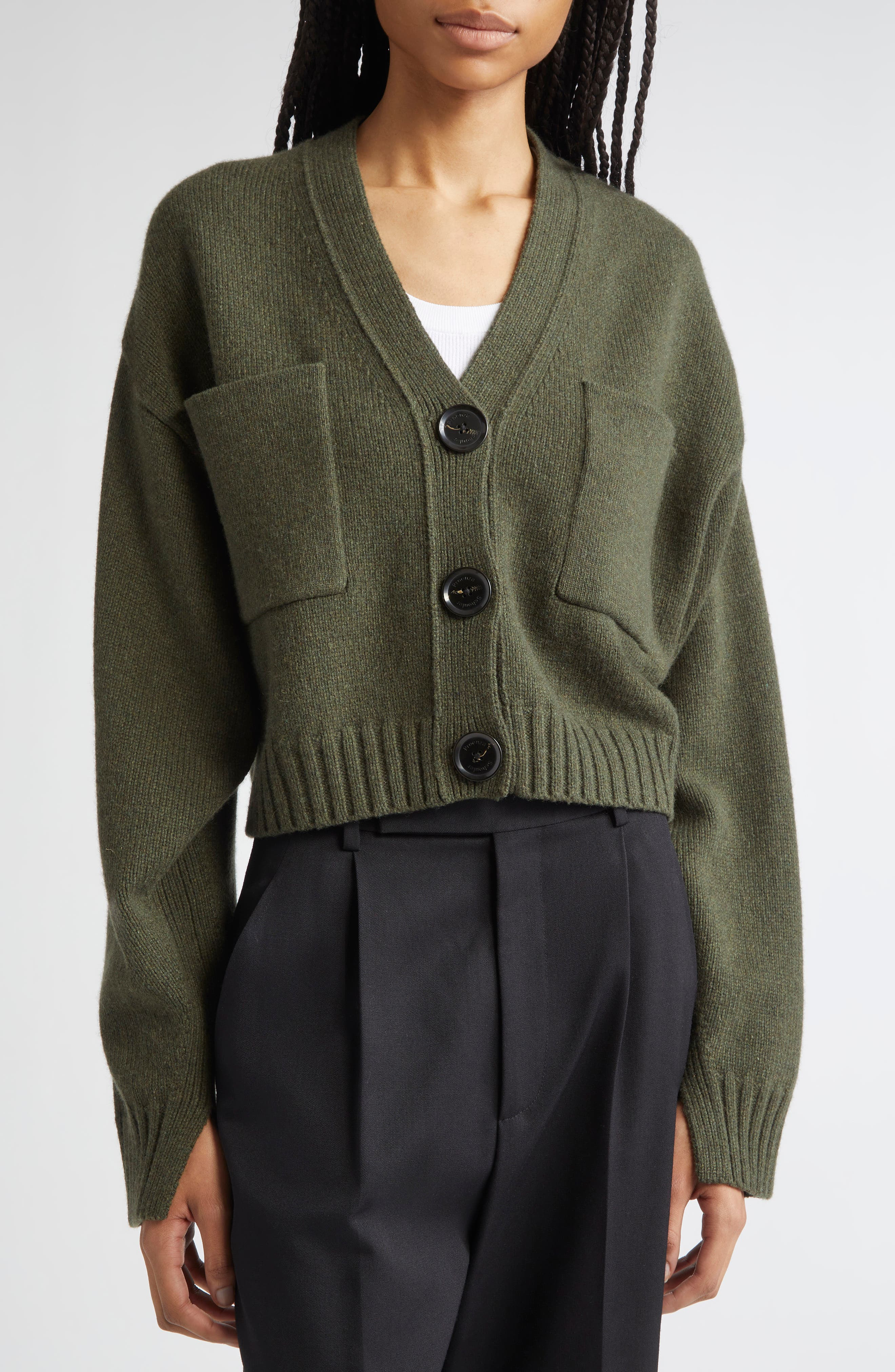 Proenza Schouler Sofia Oversize Cashmere & Wool Crop Cardigan in Fatigue at Nordstrom - 4