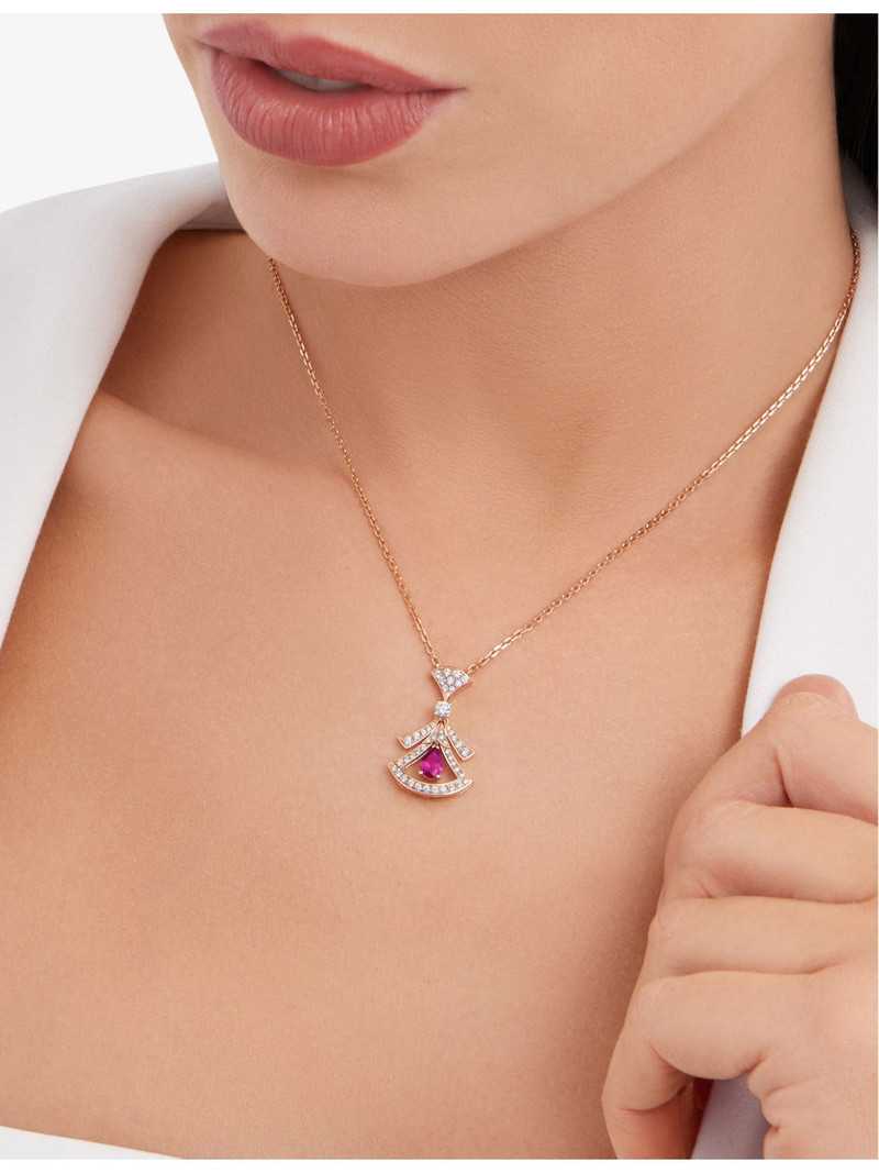 BVLGARI Divas’ Dream 18ct rose-gold, 0.46ct brilliant-cut diamond and rubellite pendant necklace outlook