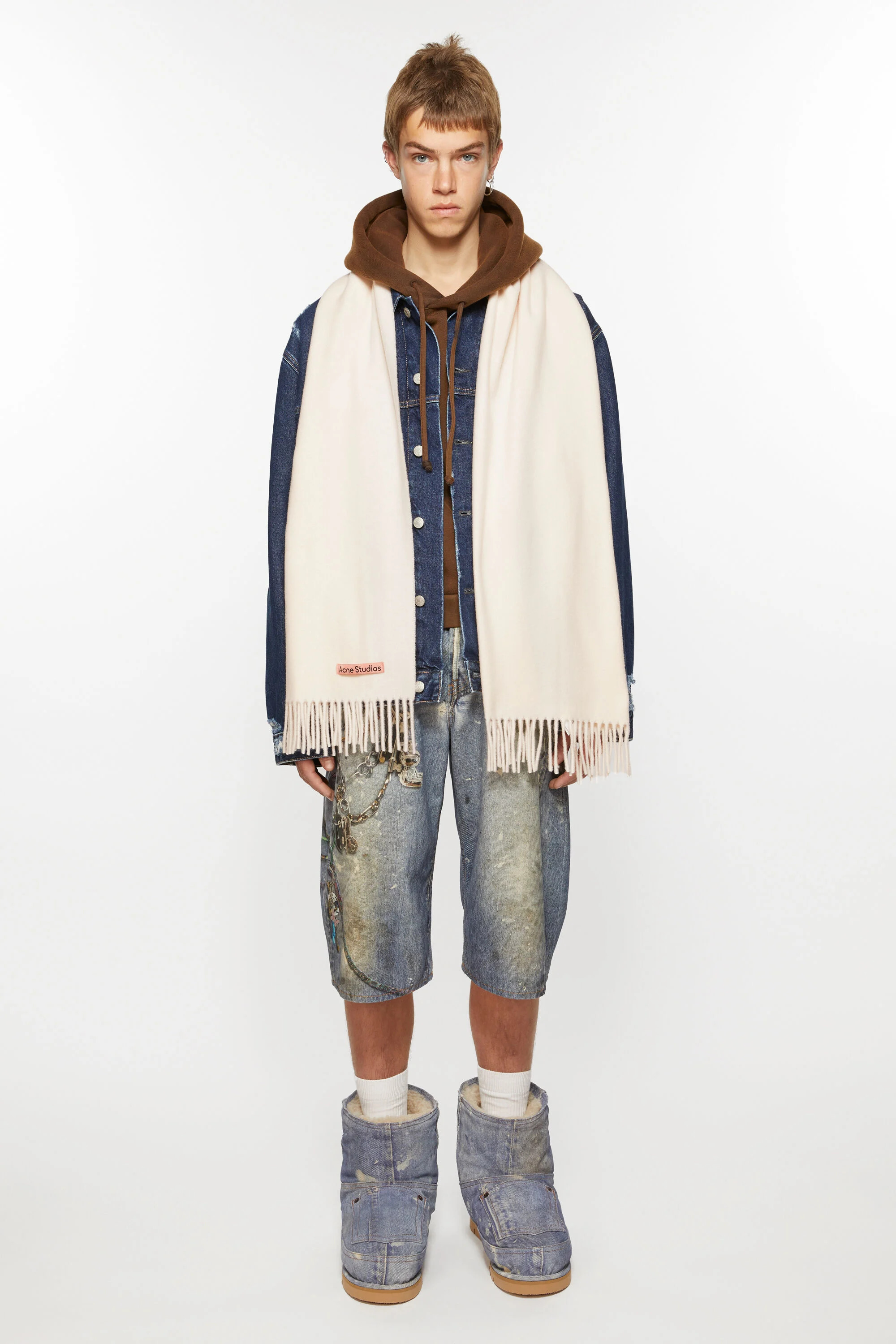 Fringe wool scarf – Narrow - Warm white - 3