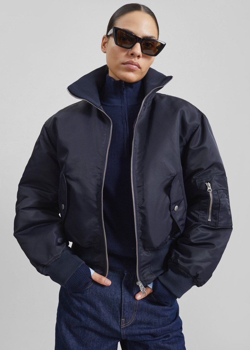 Maloy Cropped Bomber Jacket - Navy 8