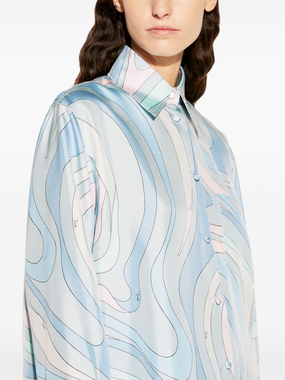 all-over graphic print silk twill shirt - 5