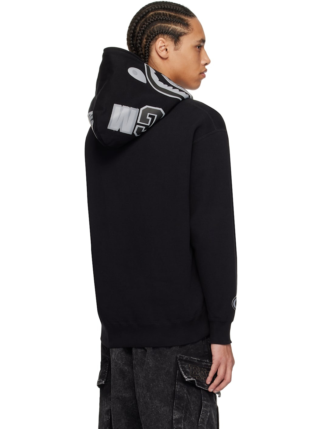 Black One Point Ape Head Shark Full Zip Hoodie - 3