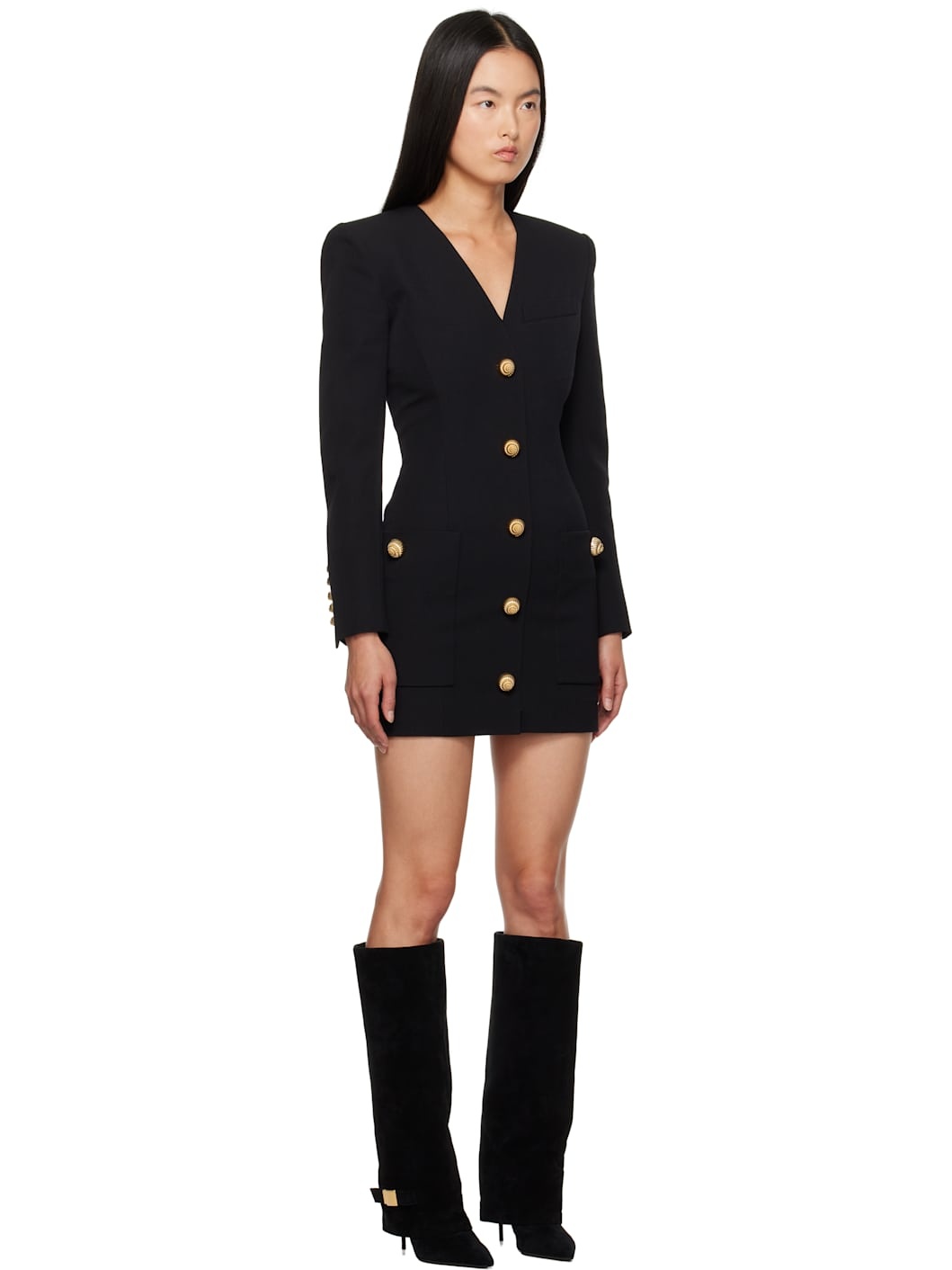 Black Button Tailored Mini Dress - 2