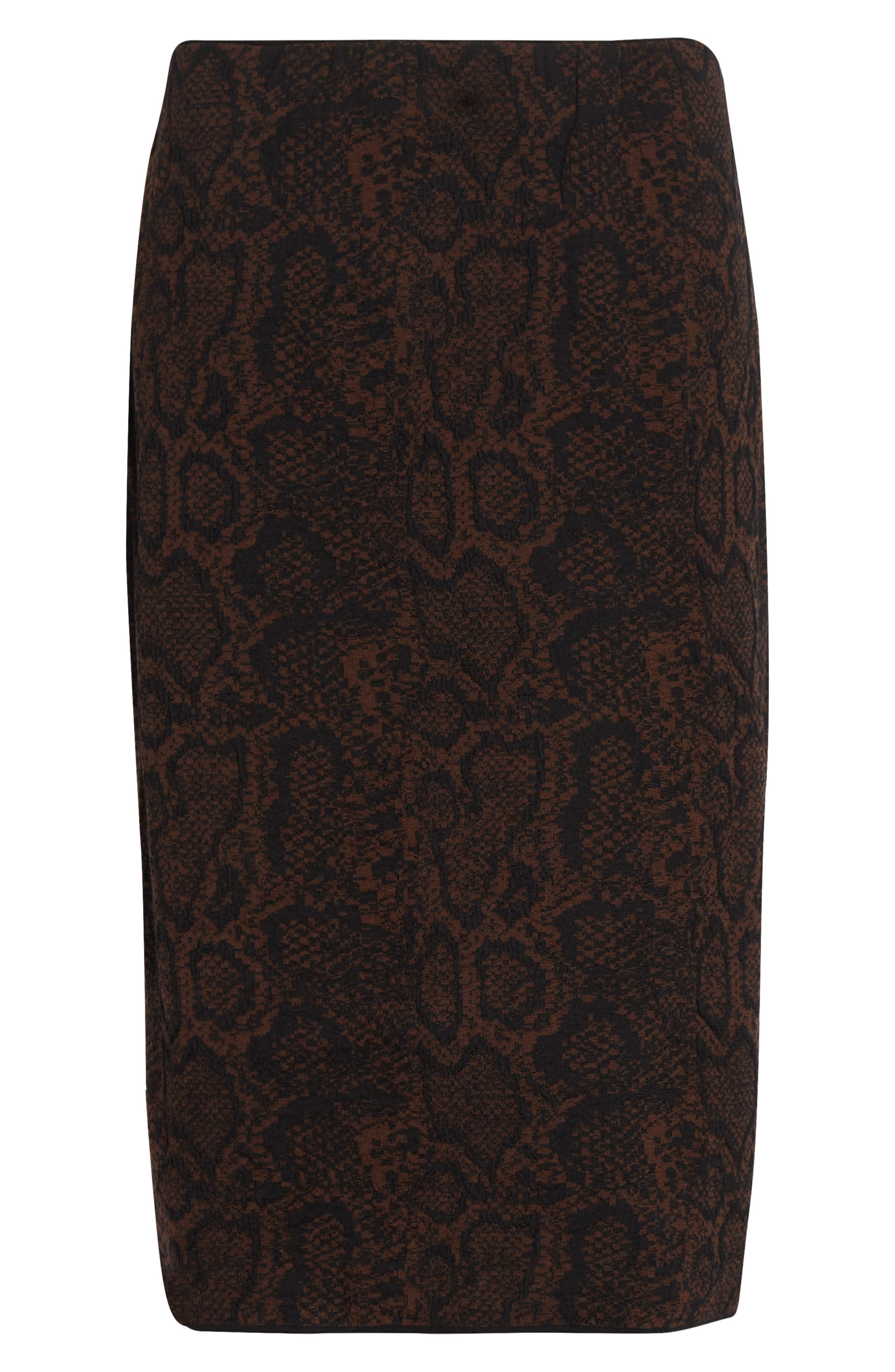 Stella McCartney Textured Snakeskin Jacquard Wool Blend Midi Skirt in Brown/Black at Nordstrom - 6