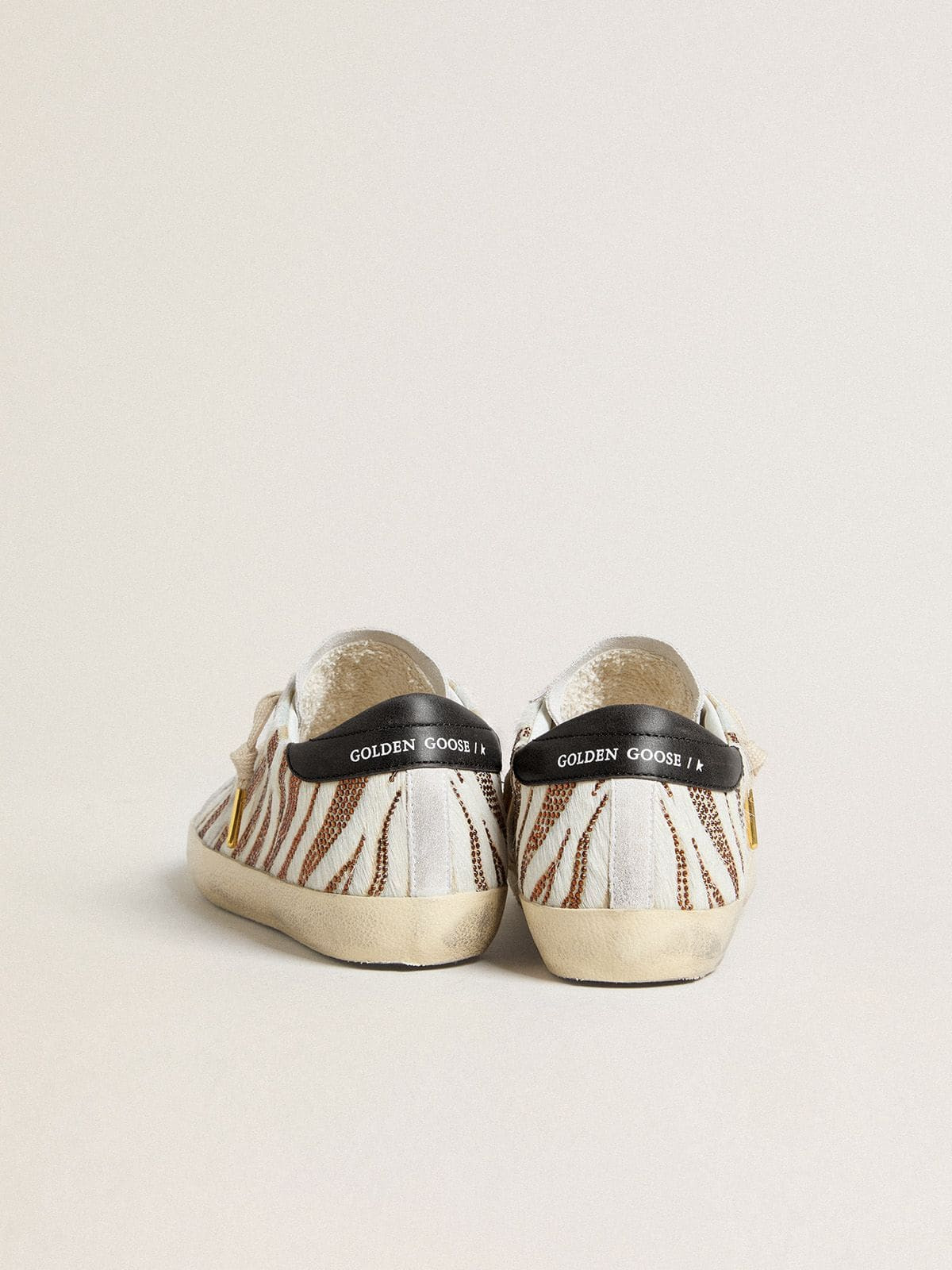 Women’s Super-Star LTD in white pony skin with brown glitter and white suede star - 3