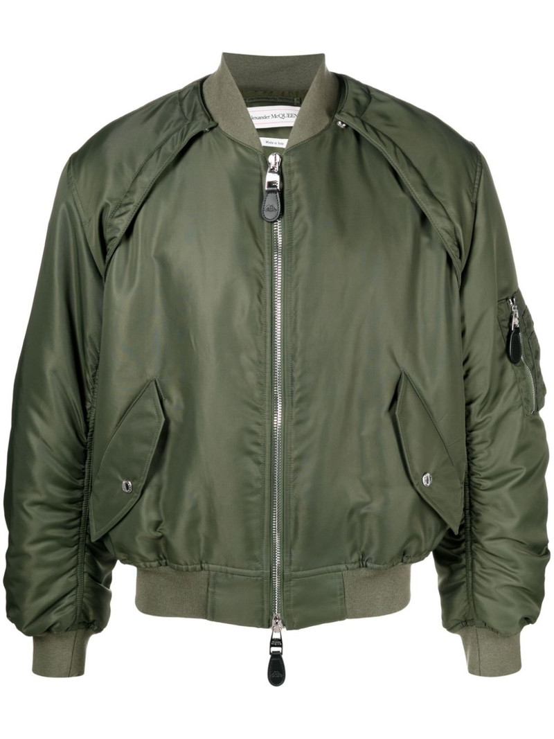detachable-sleeve ruched bomber jacket 1