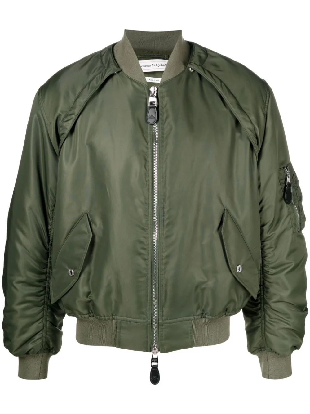 detachable-sleeve ruched bomber jacket - 1