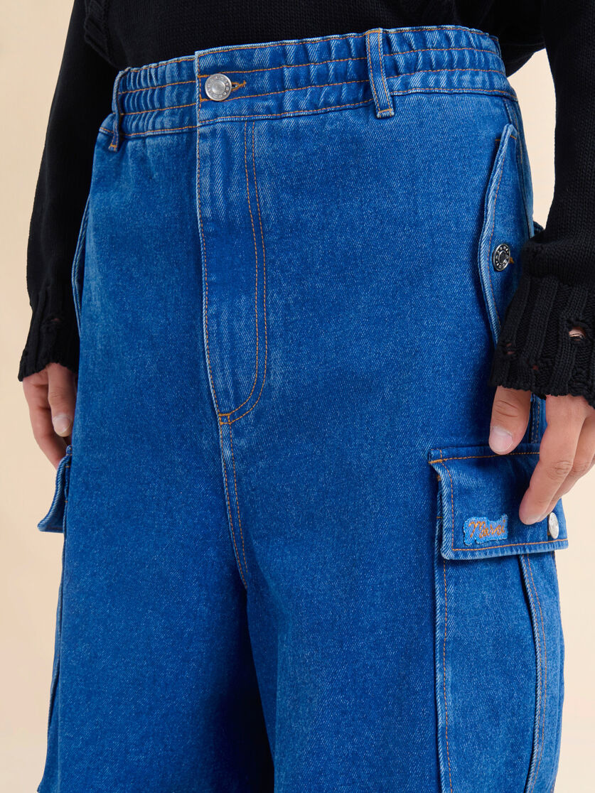 DARK BLUE DENIM CARGO PANTS WITH MARNI LOGO PATCH - 4