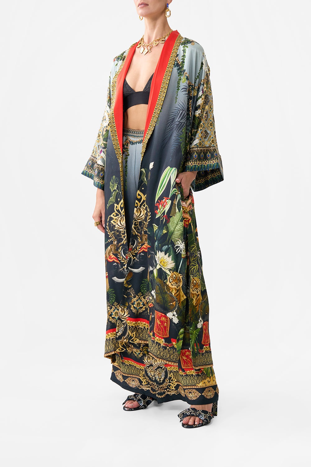 LONG ROBE WITH NARROW COLLAR - 4