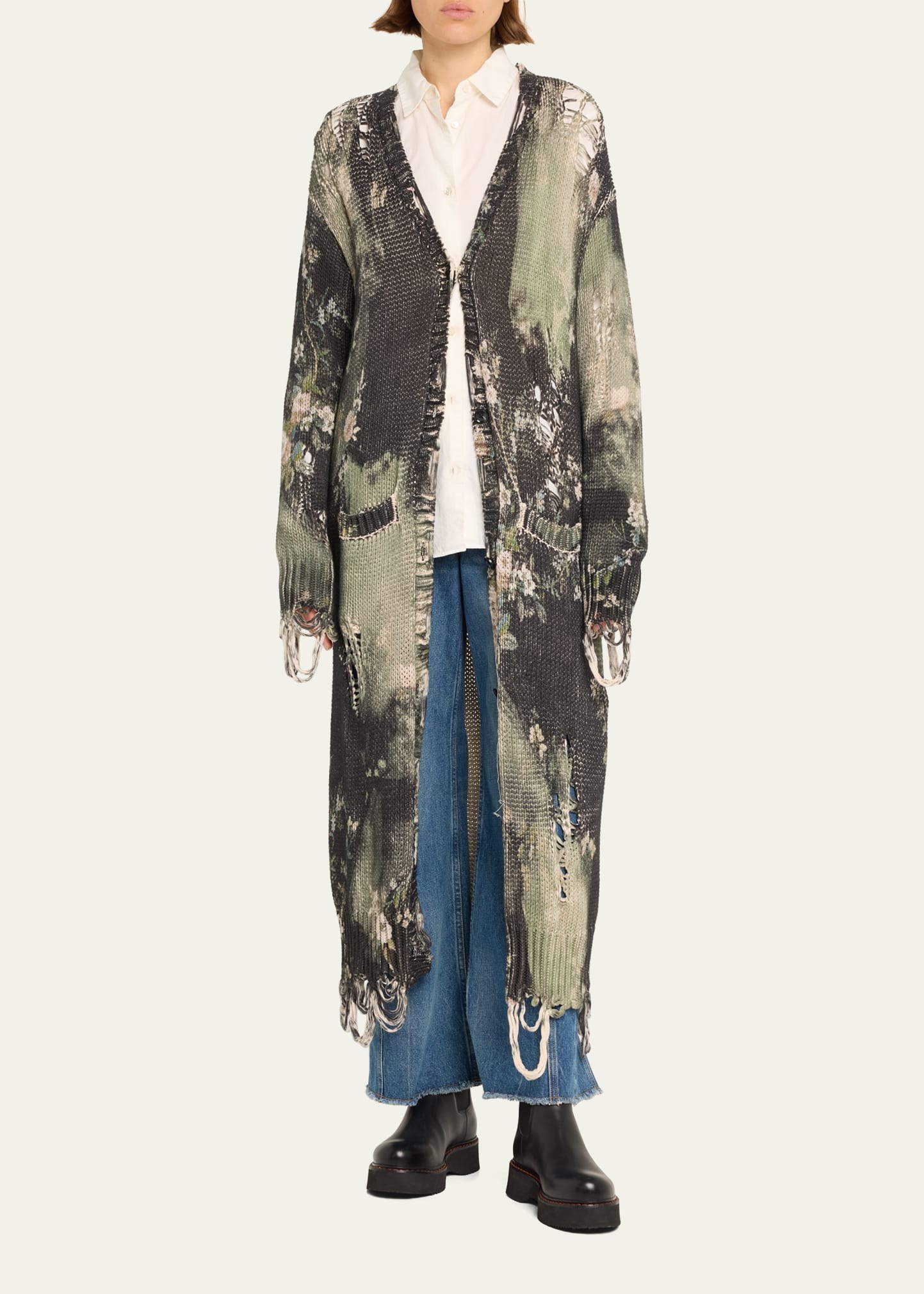 Distressed Long Floral Cardigan - 2