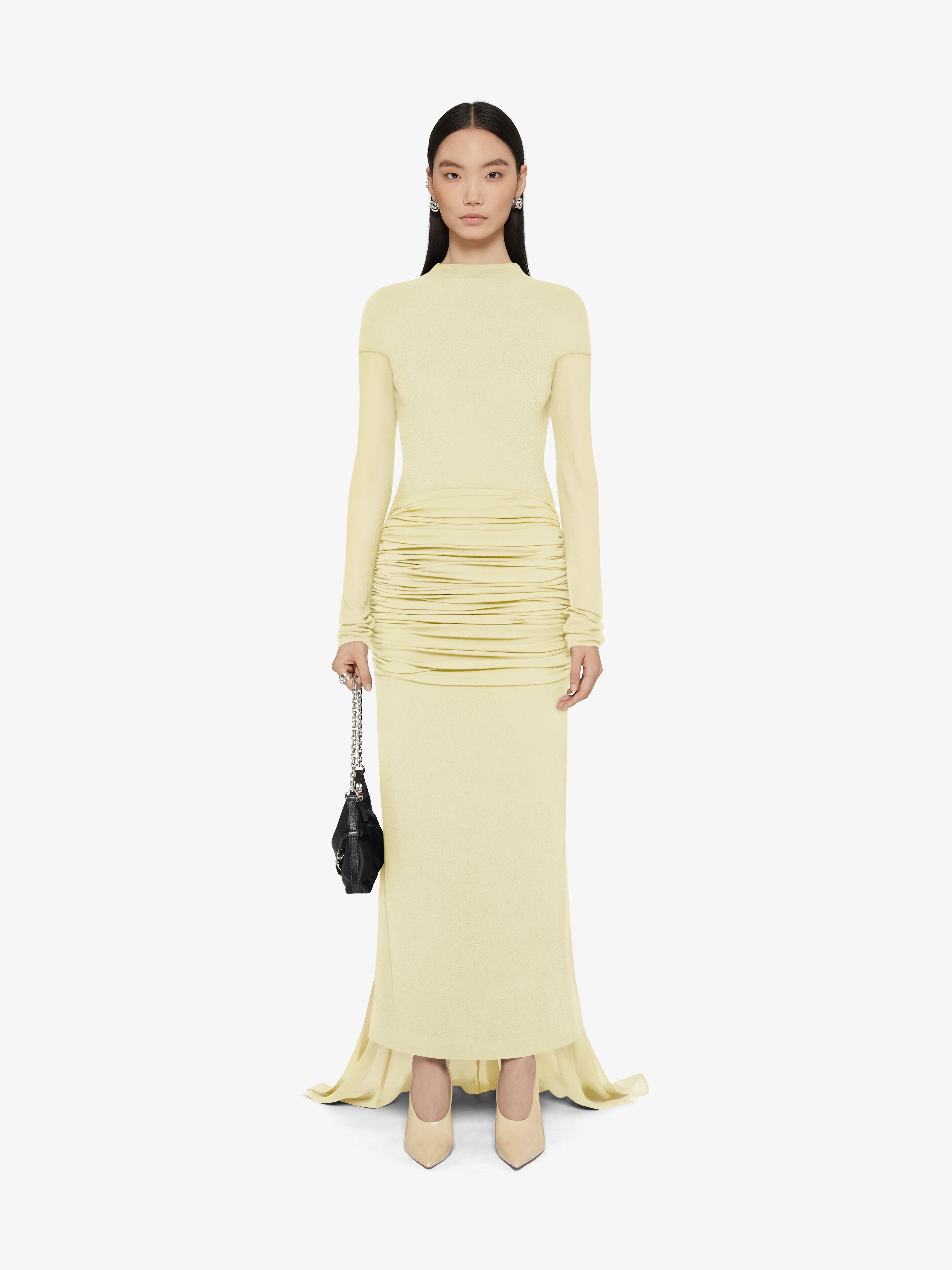 EVENING DRAPED DRESS IN JERSEY AND SILK WITH TRAIN - 2