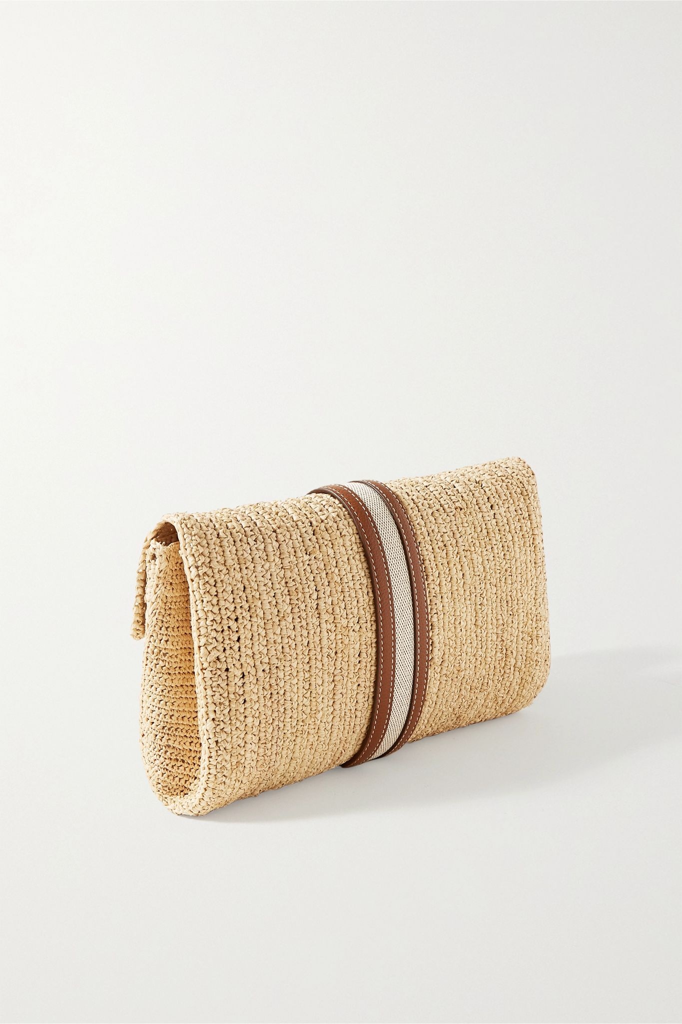 Sylvette leather and canvas-trimmed woven raffia clutch - 3