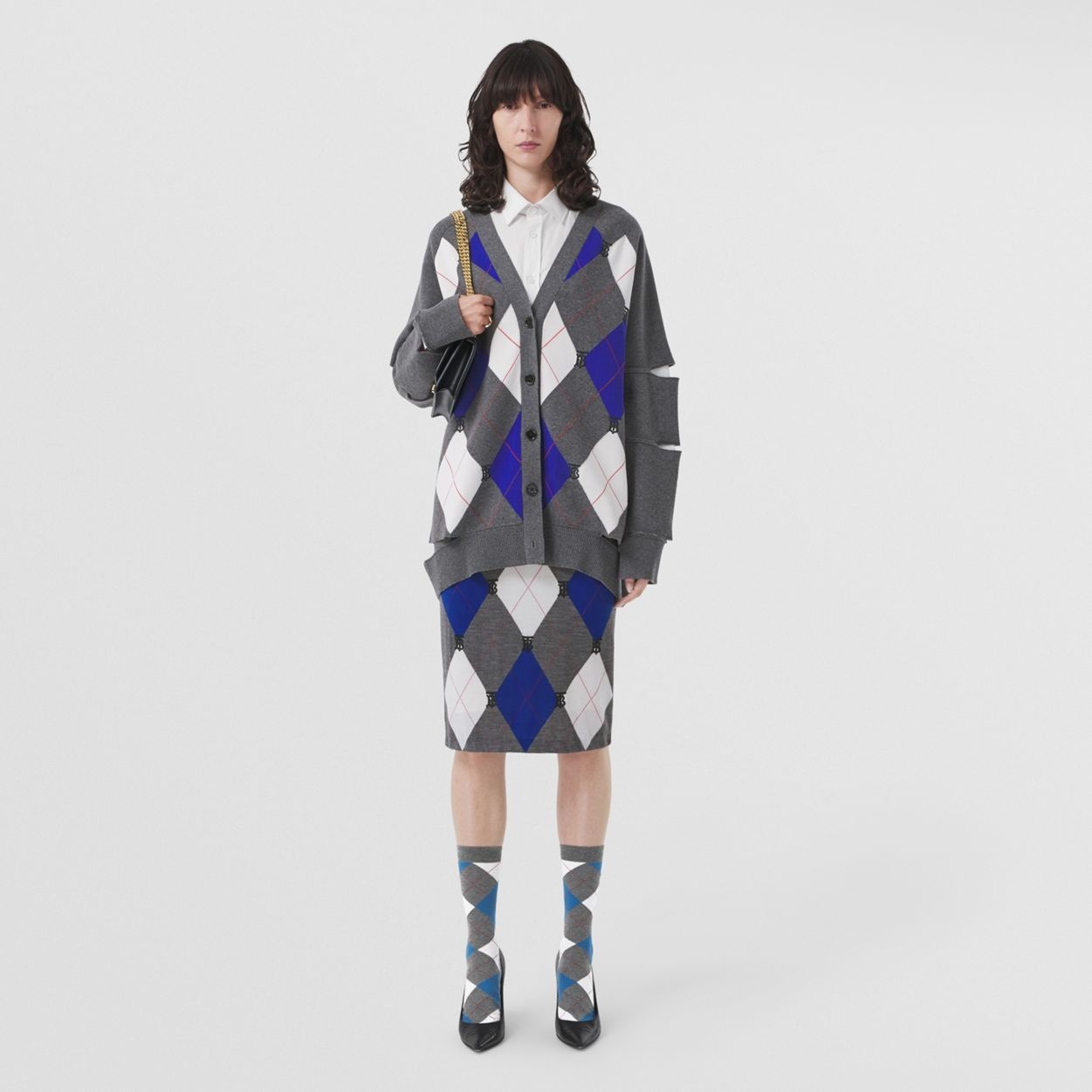 Monogram Motif Argyle Intarsia Wool Skirt - 2