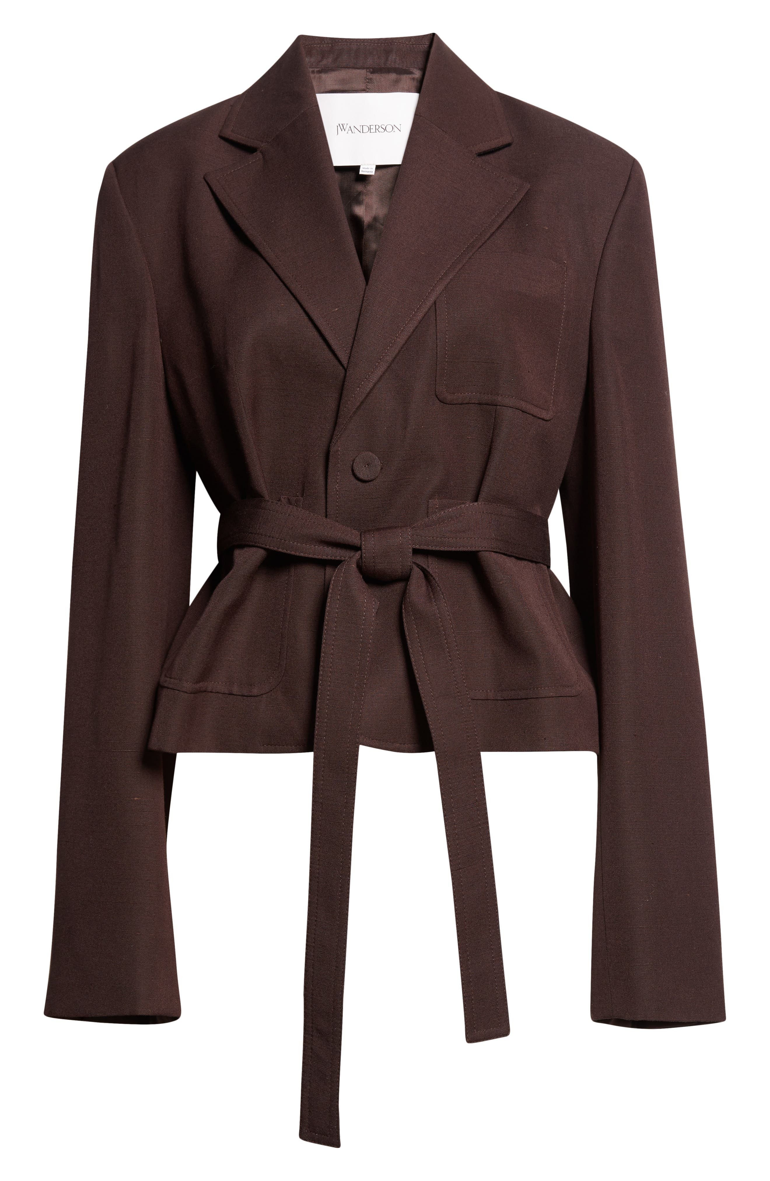 JW Anderson Crop Tailored Jacket in Dark Brown at Nordstrom - 1