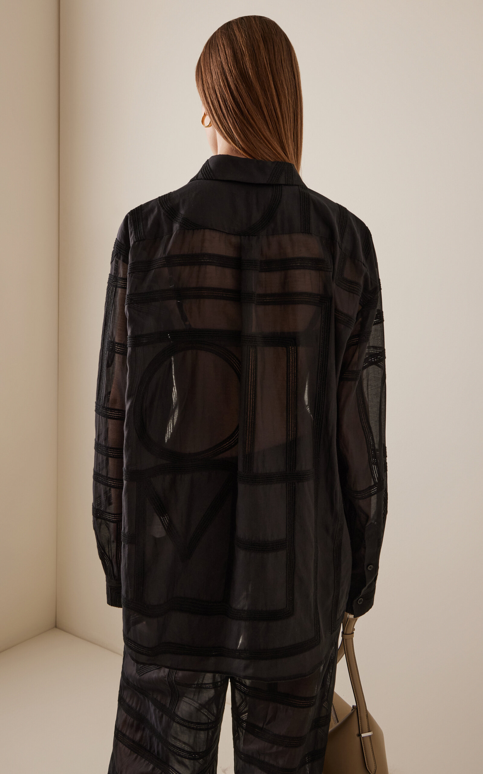 Embroidered Cotton-Silk Shirt black - 4
