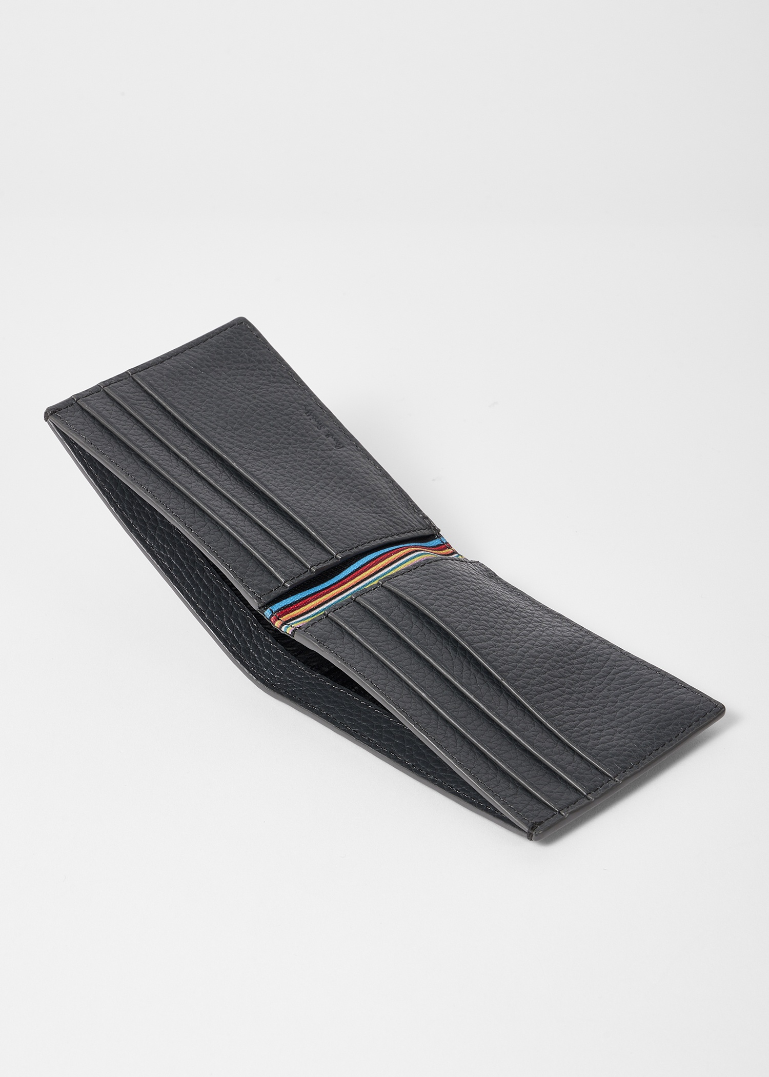Grey Grained Leather Compact Billfold Wallet - 4