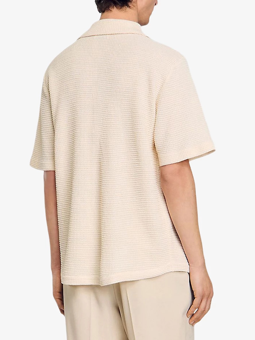 Button-Down Short-Sleeve Waffle Shirt - 4