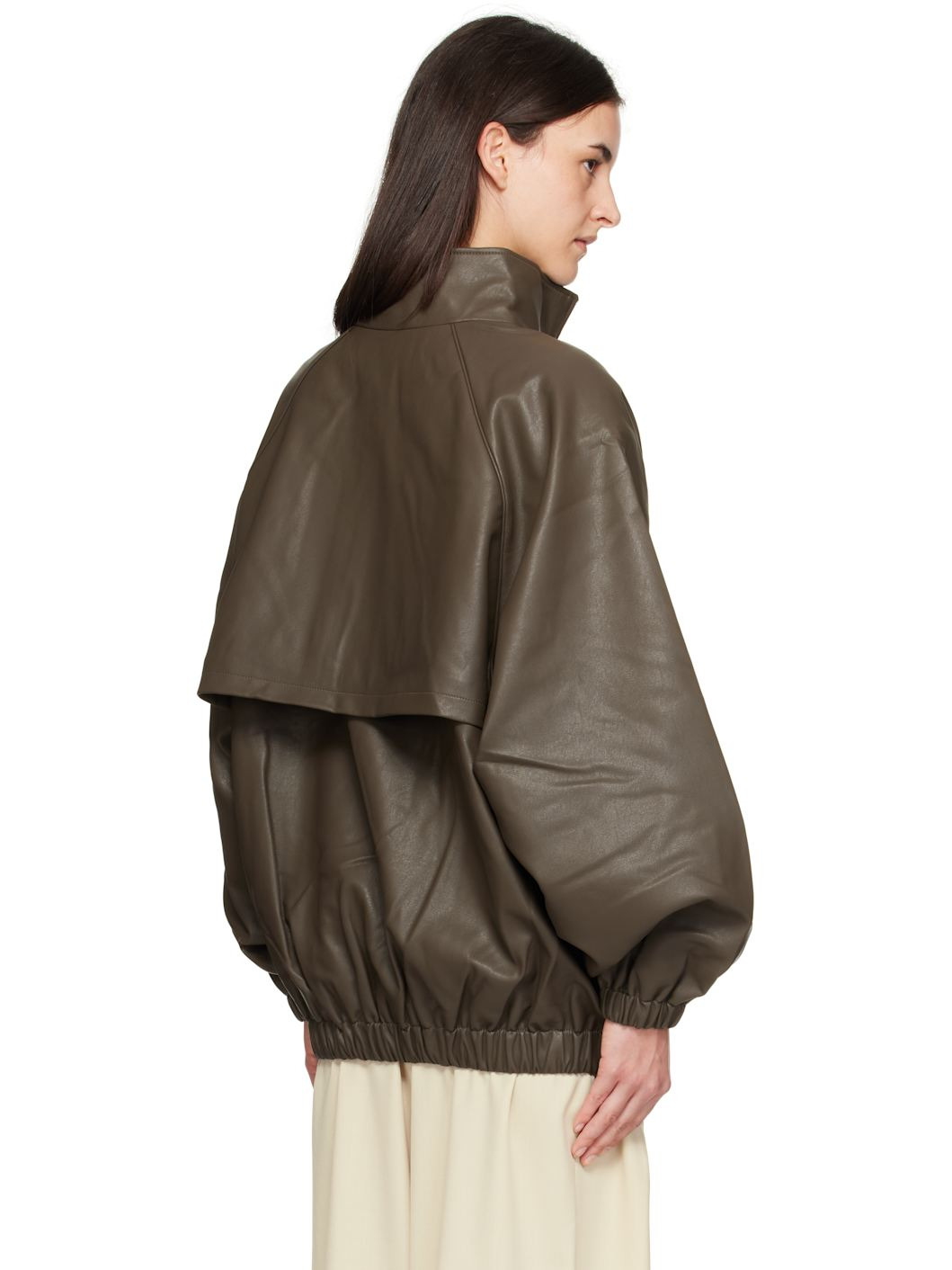 Taupe Senta Faux-Leather Bomber Jacket - 3