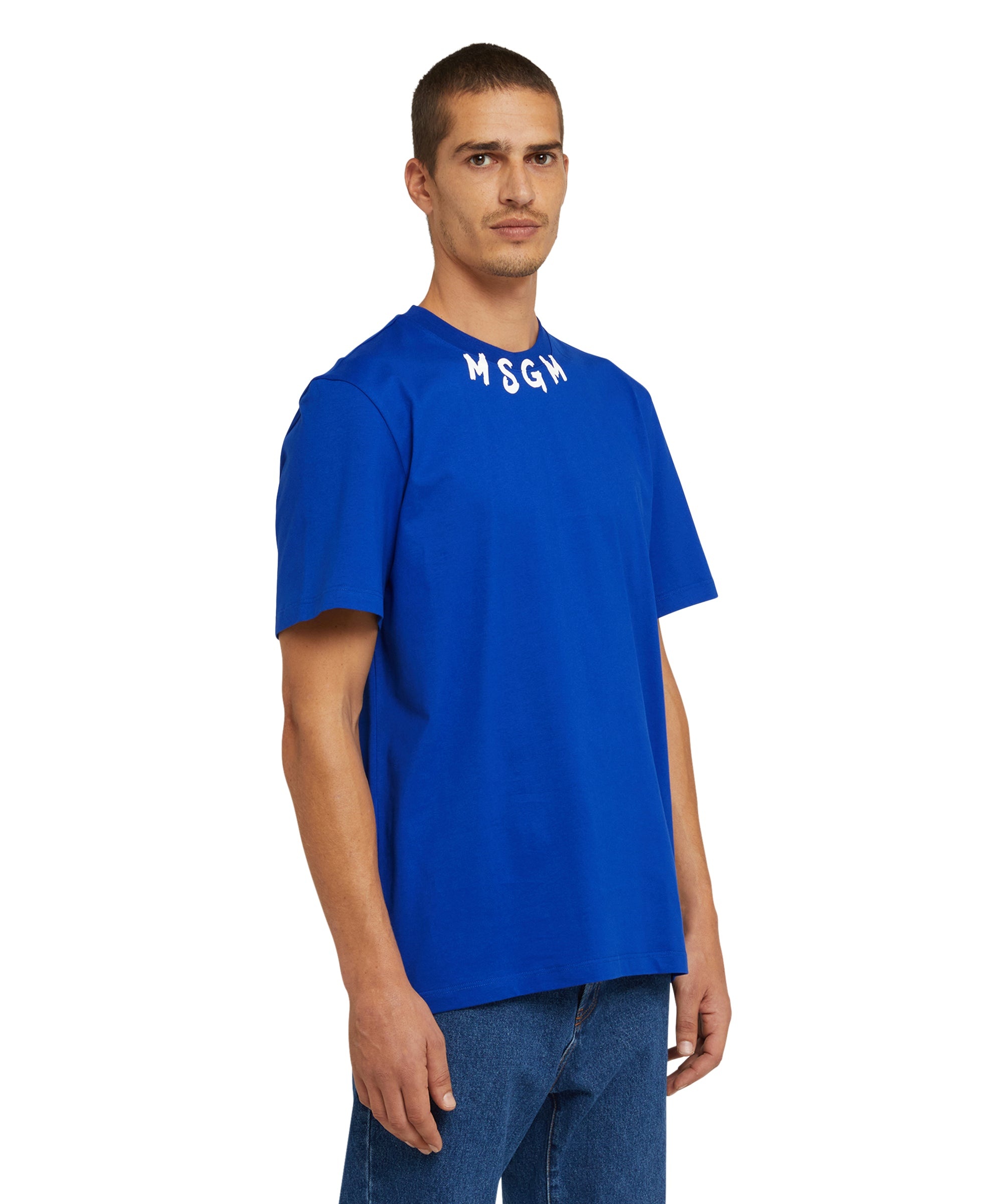 Cotton crewneck t-shirt wth  MSGM brushstroke logo positioned at the neck - 4