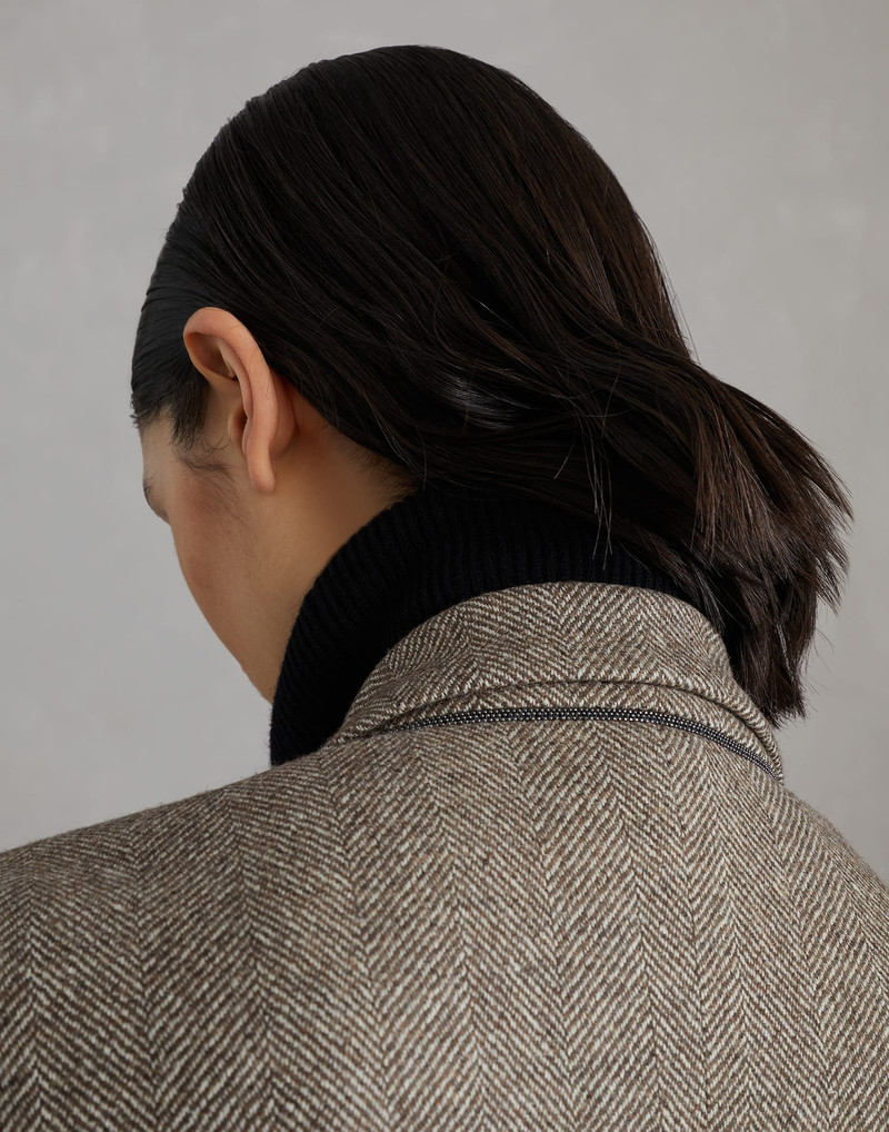 Brushed techno wool chevron blazer with monili 3
