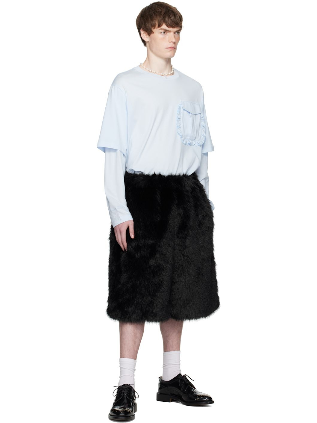 Blue Layered Ruffle Pocket Long Sleeve T-shirt - 5