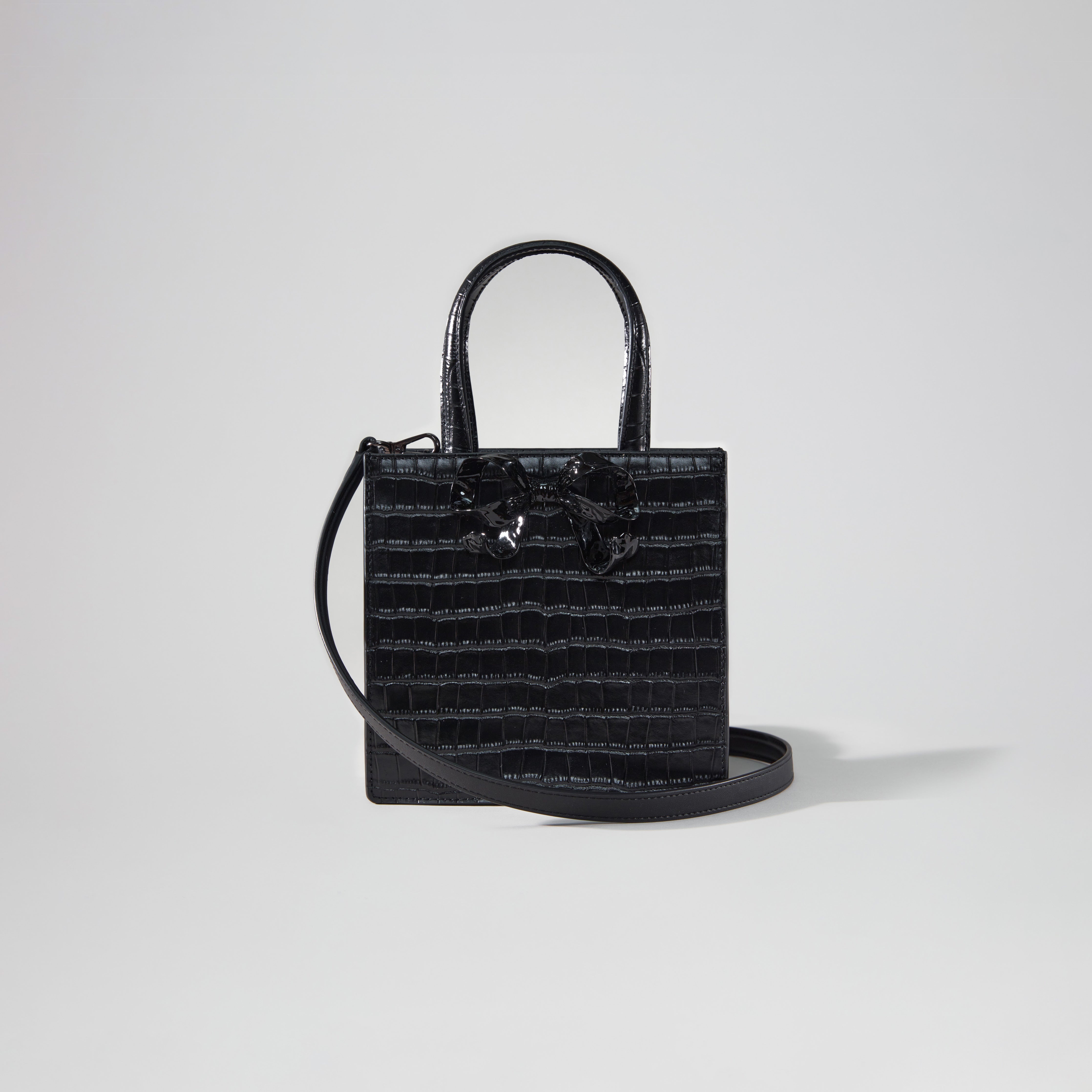 Black Croc Mini Tote Bow Bag - 4
