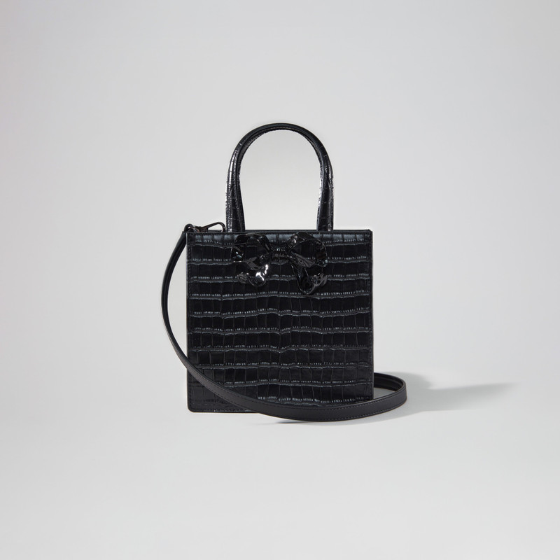 Black Croc Mini Tote Bow Bag 4