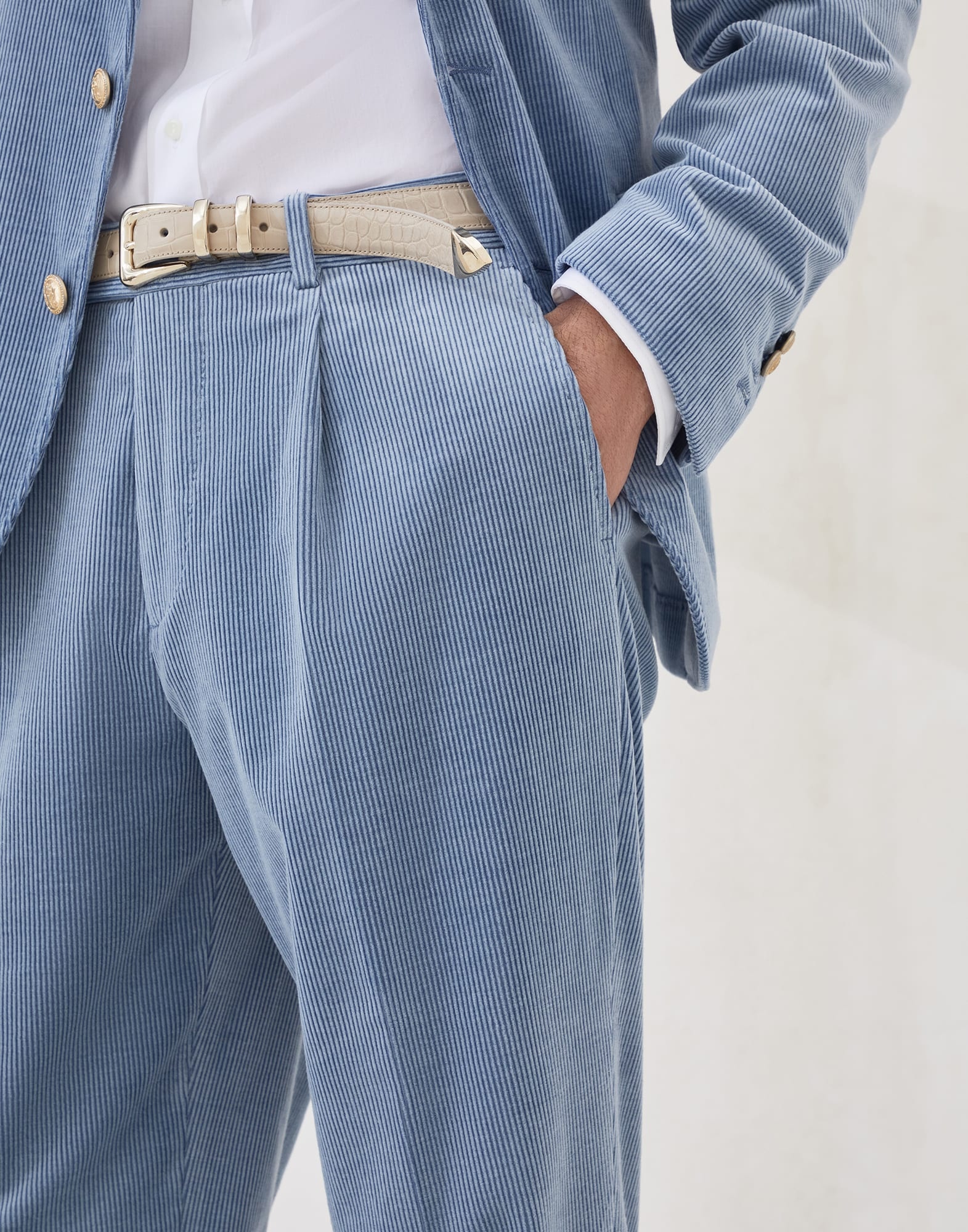 Comfort cotton and cashmere corduroy leisure fit trousers with pleat - 3