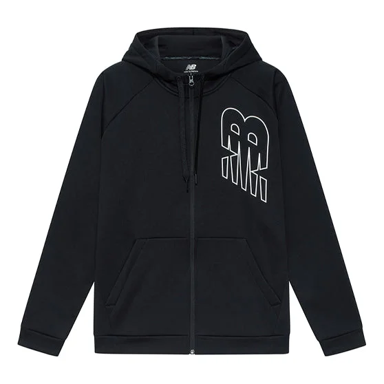 New Balance Men's New Balance Logo Printing Sports Fleece Lined Hooded Jacket Black AMJ13020-BK - 1
