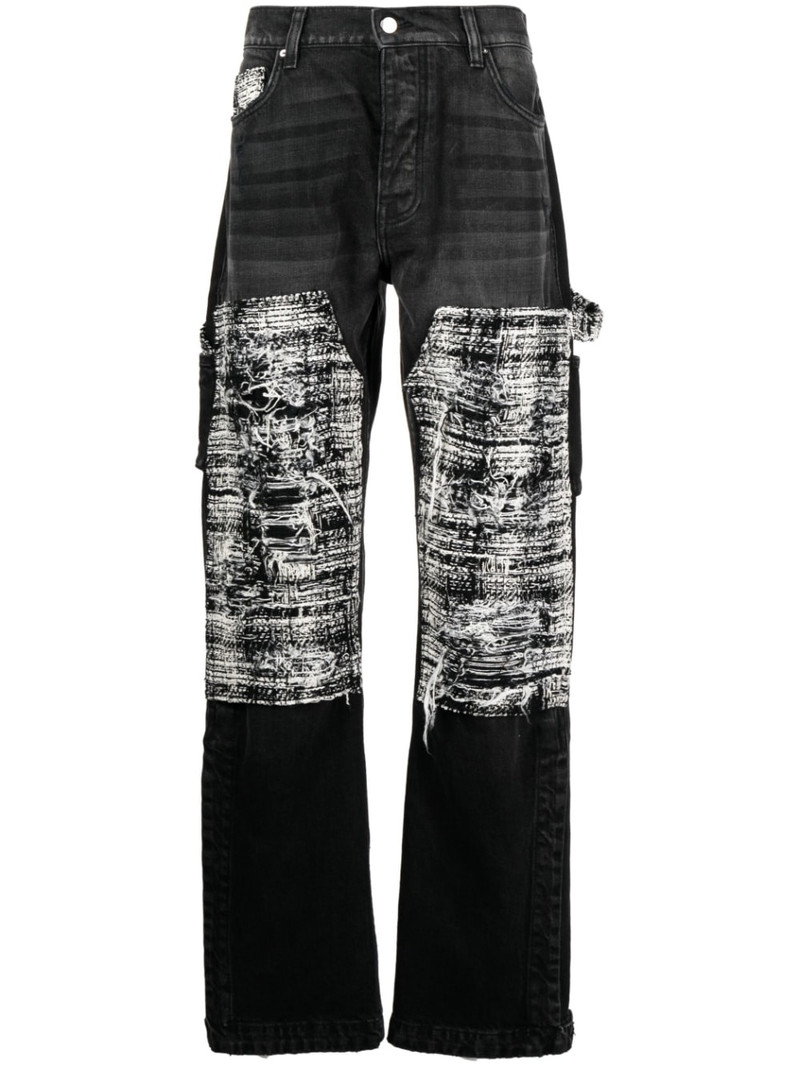 tweed-panelling distressed jeans 1