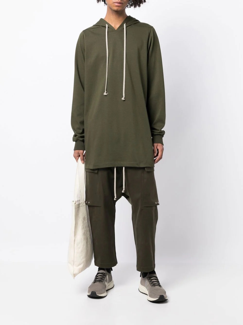 long-length drawstring hoodie - 2