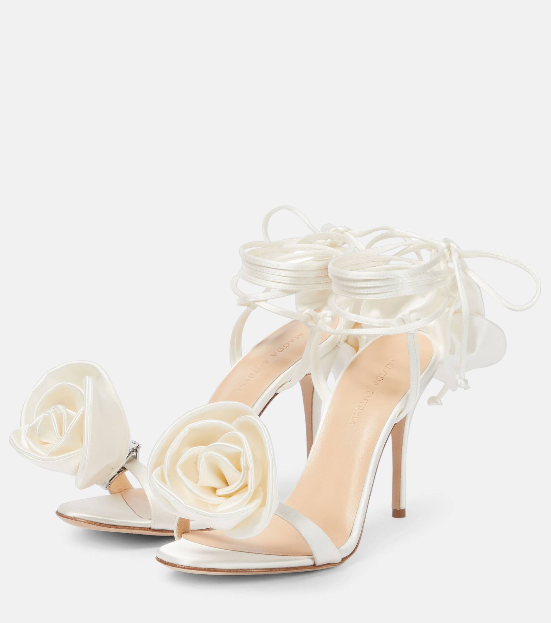 Floral-appliqué satin sandals - 5