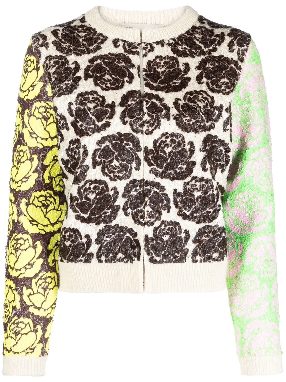 floral-motif zip-up cardigan - 1